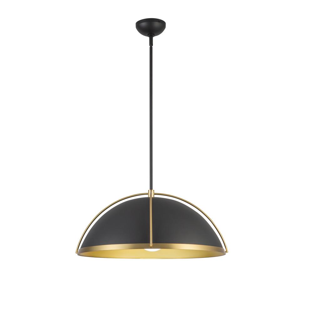 Dahlia 1 Light Pendant 17.6&#34;, Black, Brushed Brass