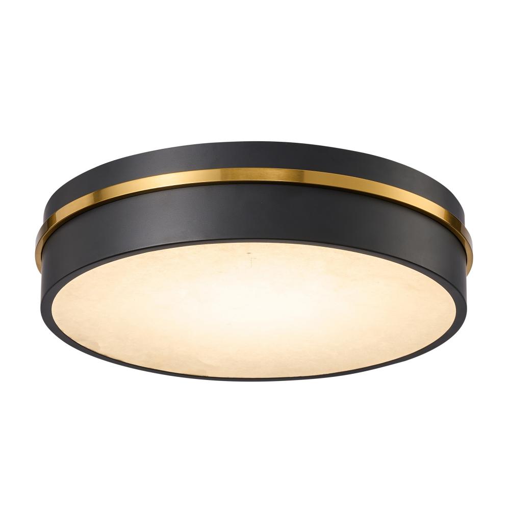 Dax Integrated LED Flush Mount 15&#34;, Black, Brass with Alabaster Glassware