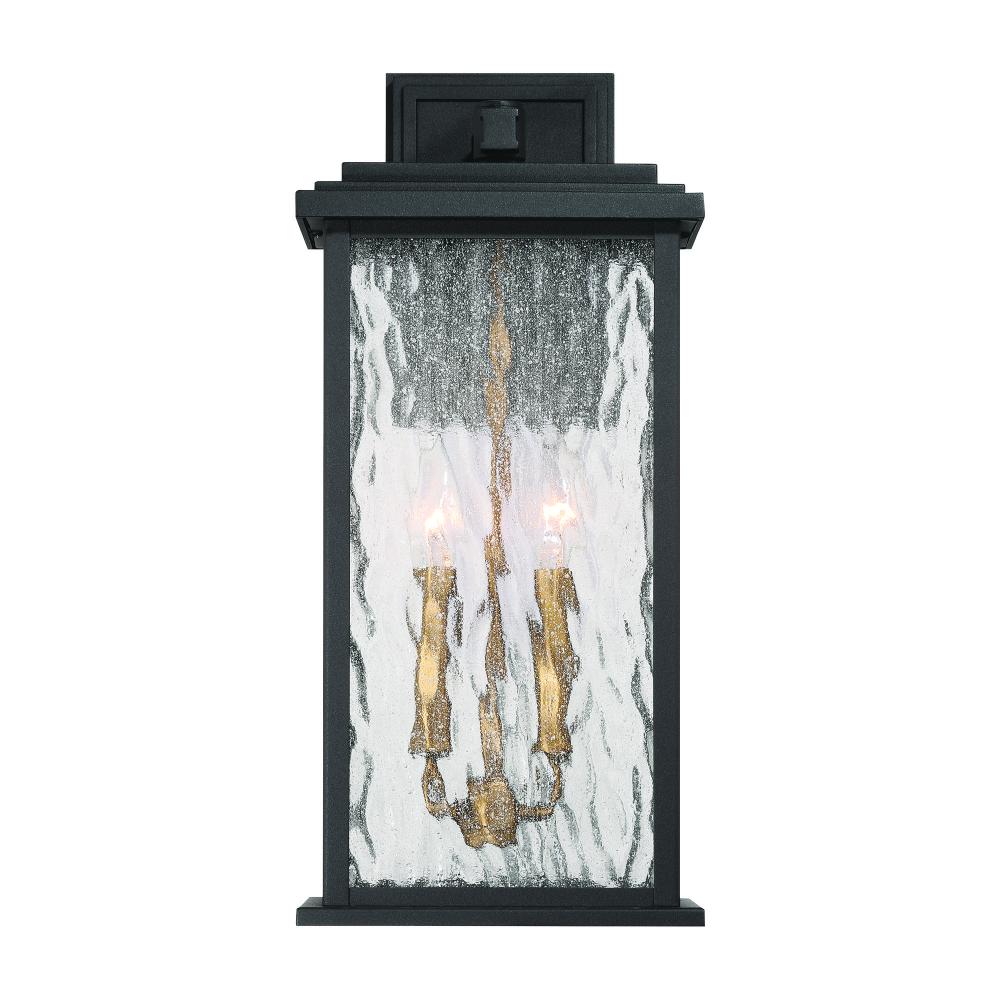 Estate 2 Light Outdoor Wall Sconce 19&#34;, Black, Brass with Rain Glassware