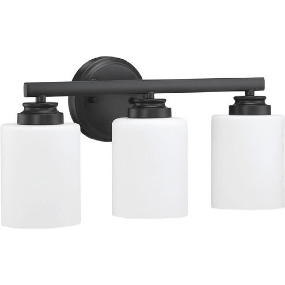 Bolden 3 Light Vanity in Flat Black (White Glass)