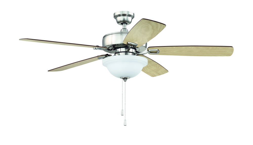52&#34; Twist N Click Fan in Brushed Polished Nickel w/ Ash/Mahogany Blades (3-Light Bowl)