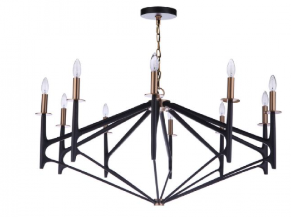 The Reserve 10 Light Chandelier in Flat Black/Satin Brass