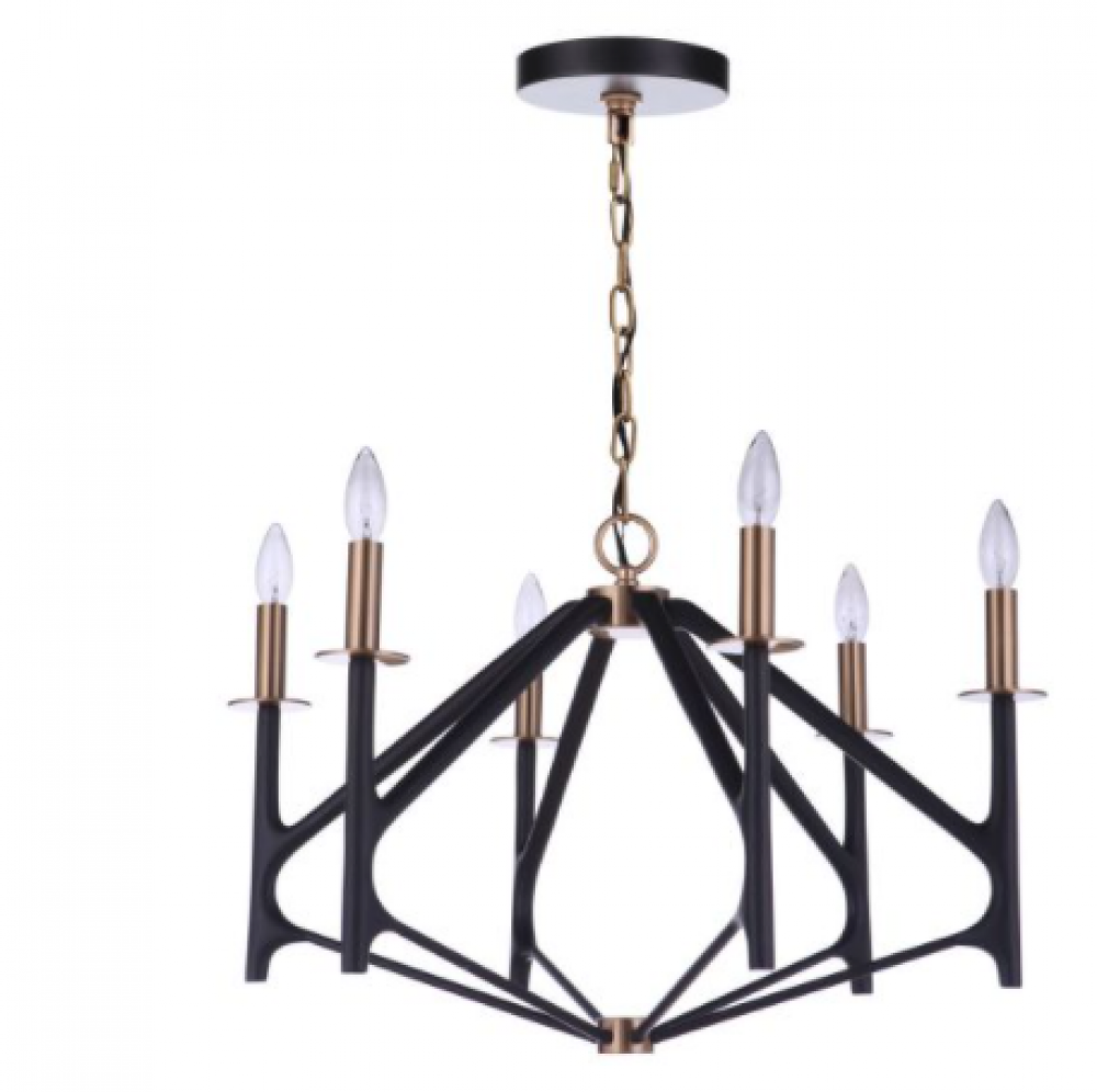 The Reserve 6 Light Chandelier in Flat Black/Satin Brass