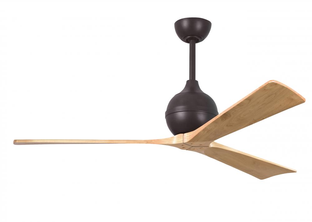Irene-3 three-blade paddle fan in Textured Bronze finish with 60&#34; light maple tone blades.