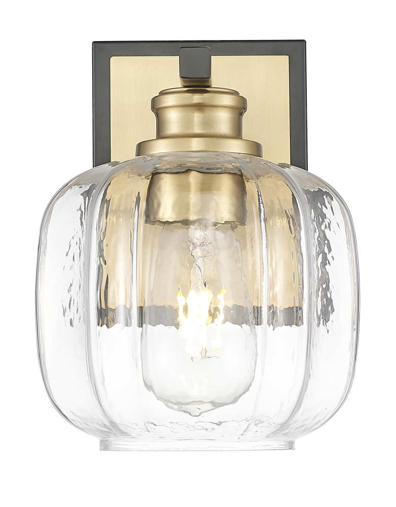 Oxley 6.5&#34; in. Matte Black and Brass 1-Light Sconce With Clear Glass Globe