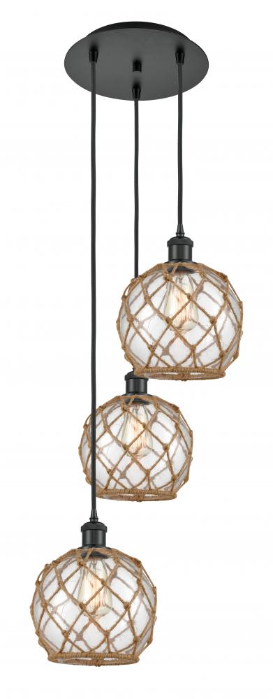 Farmhouse Rope - 3 Light - 15 inch - Matte Black - Cord Hung - Multi Pendant