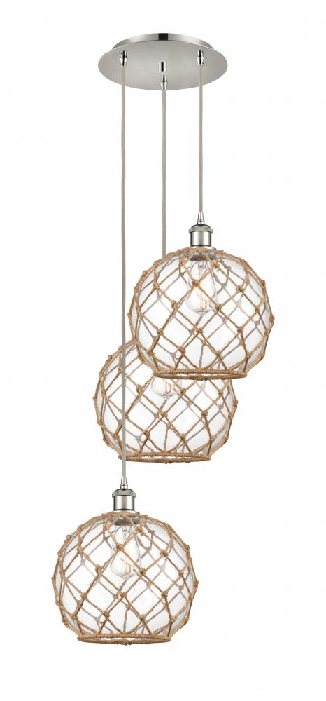 Farmhouse Rope - 3 Light - 17 inch - Polished Nickel - Cord Hung - Multi Pendant