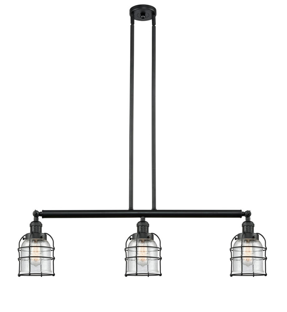 Bell Cage - 3 Light - 39 inch - Matte Black - Stem Hung - Adjustable Island Light