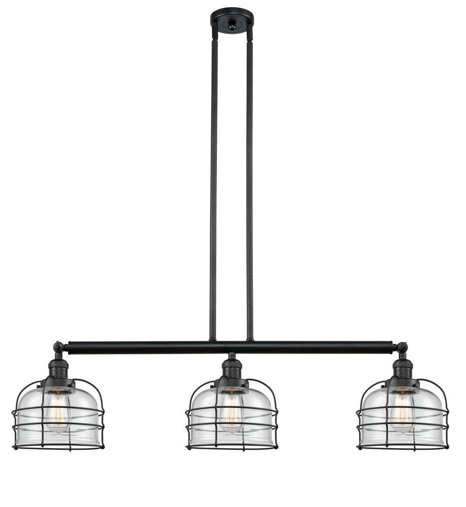 Bell Cage - 3 Light - 42 inch - Matte Black - Stem Hung - Adjustable Island Light