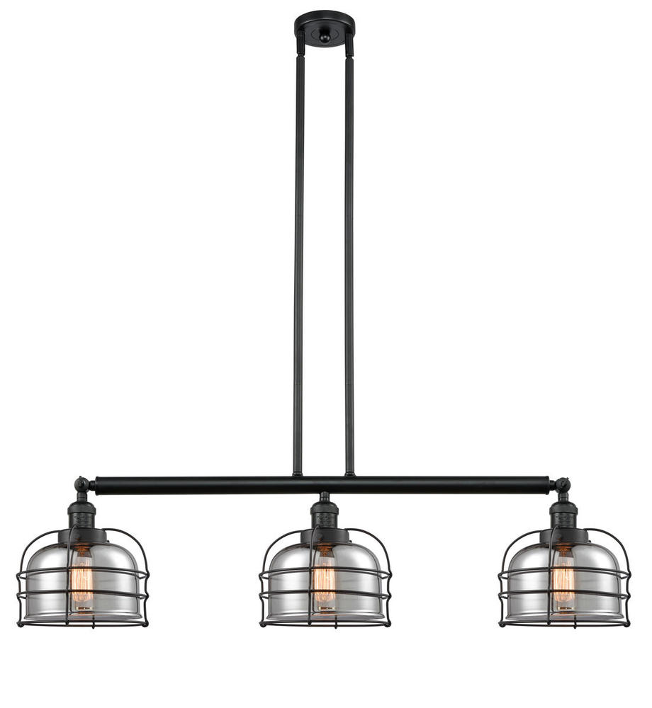 Bell Cage - 3 Light - 42 inch - Matte Black - Stem Hung - Adjustable Island Light