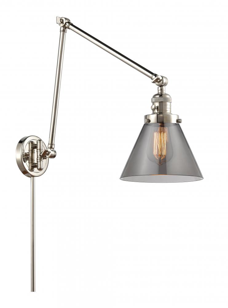 Cone - 1 Light - 8 inch - Polished Nickel -Adjustable Swing Arm