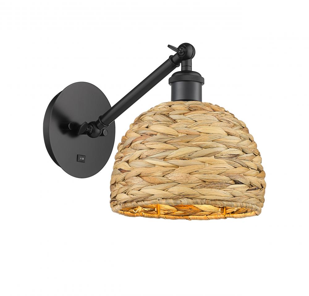 Woven Rattan - 1 Light - 8 inch - Matte Black - Adjustable Sconce