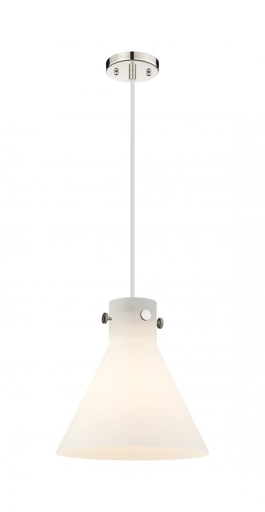 Newton Cone - 1 Light - 12 inch - Polished Nickel - Cord hung - Pendant