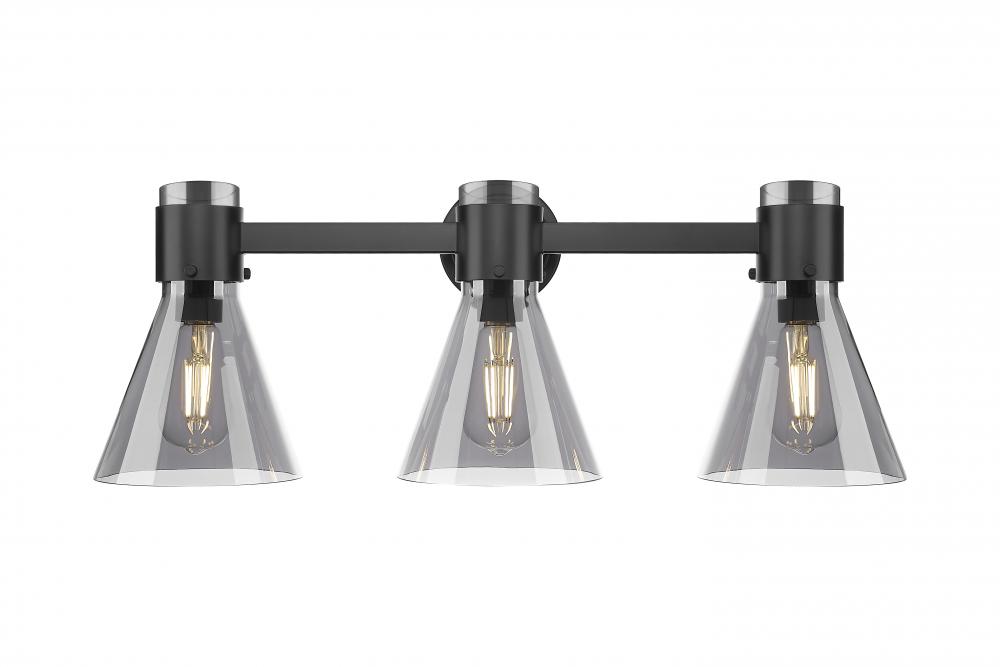 Lawton Cone - 3 Light - 27 inch - Matte Black - Bath Vanity Light