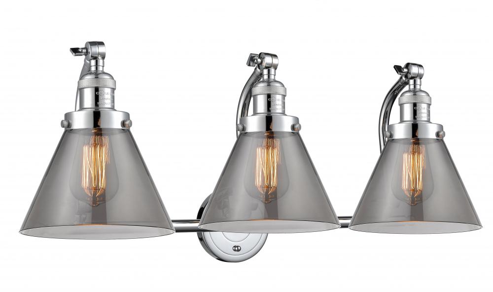 Cone - 3 Light - 28 inch - Polished Chrome - Adjustable Bath Vanity Light