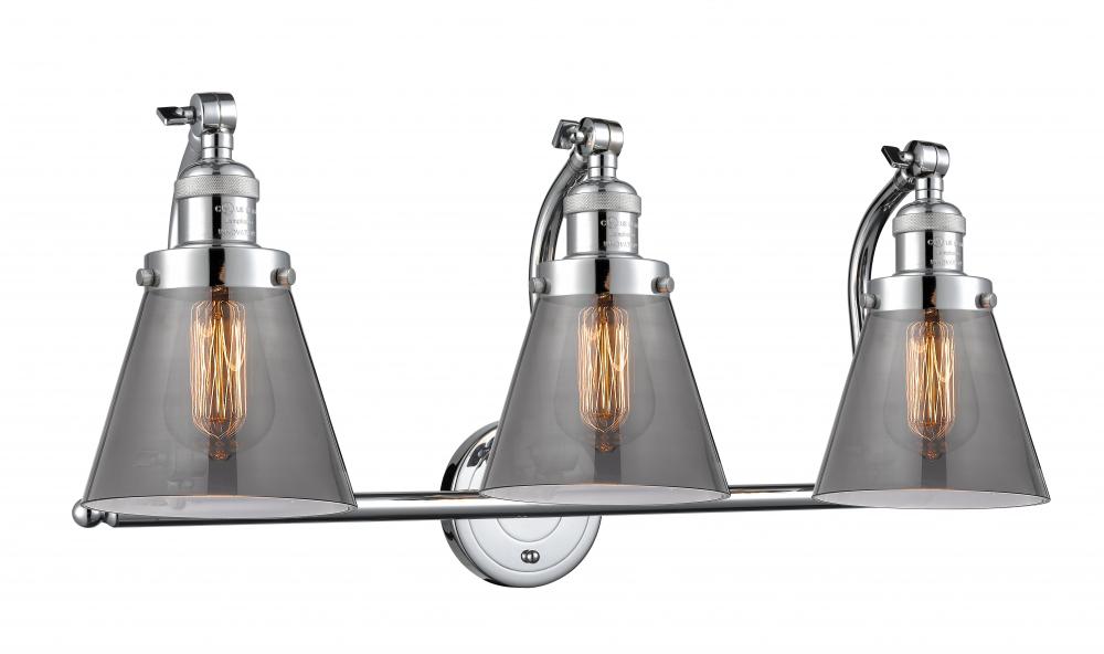 Cone - 3 Light - 28 inch - Polished Chrome - Adjustable Bath Vanity Light