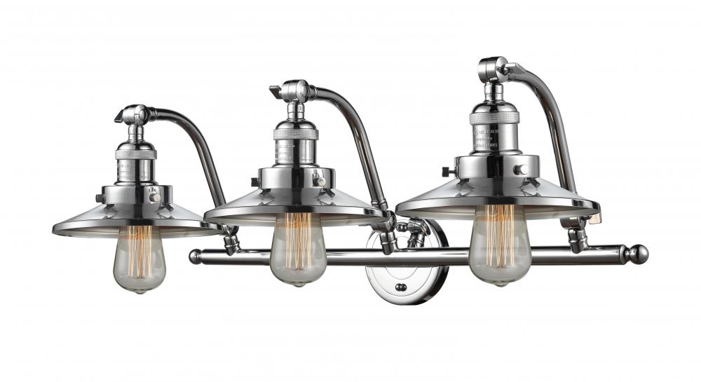 Railroad - 3 Light - 28 inch - Polished Chrome - Adjustable Bath Vanity Light