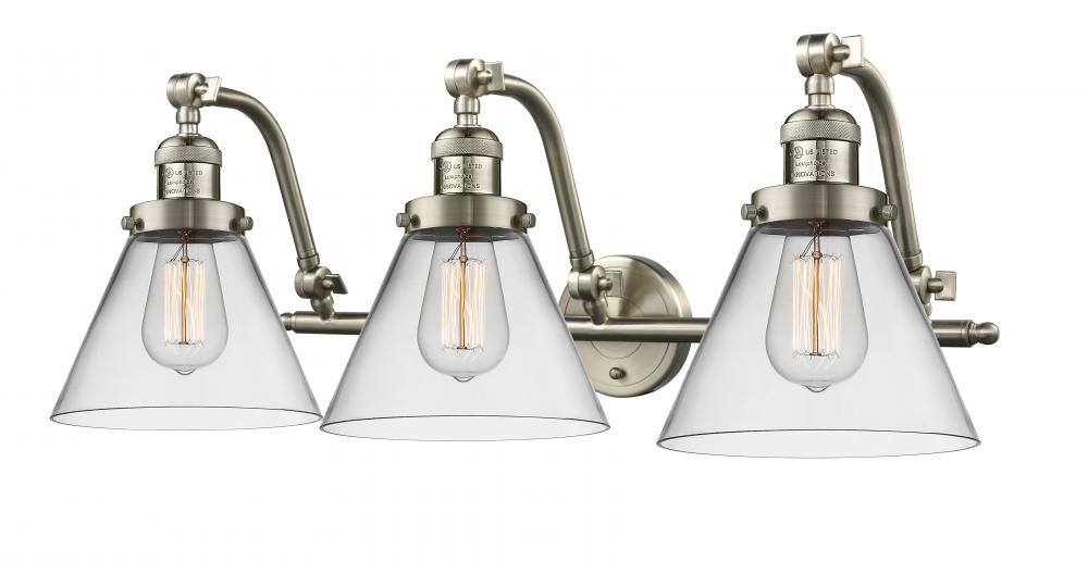 Cone - 3 Light - 28 inch - Brushed Satin Nickel - Adjustable Bath Vanity Light