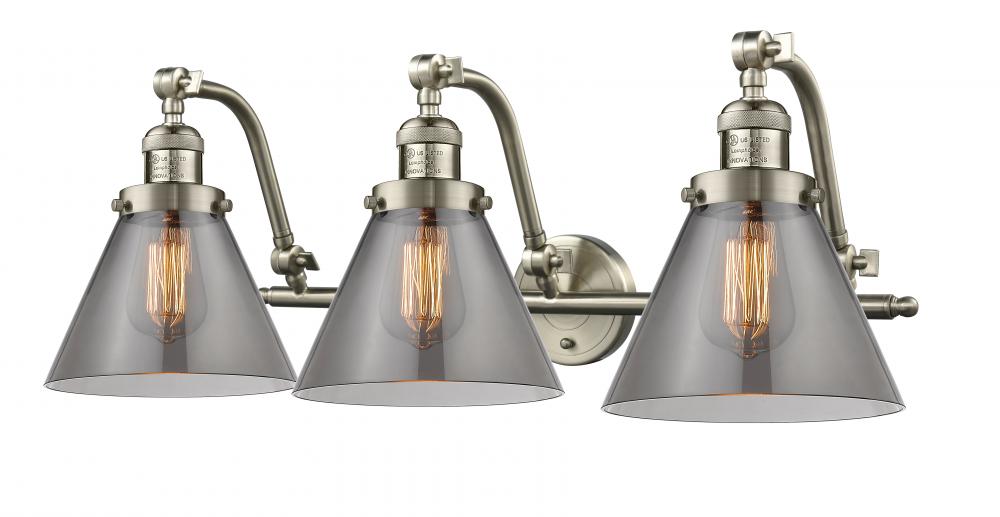 Cone - 3 Light - 28 inch - Brushed Satin Nickel - Adjustable Bath Vanity Light