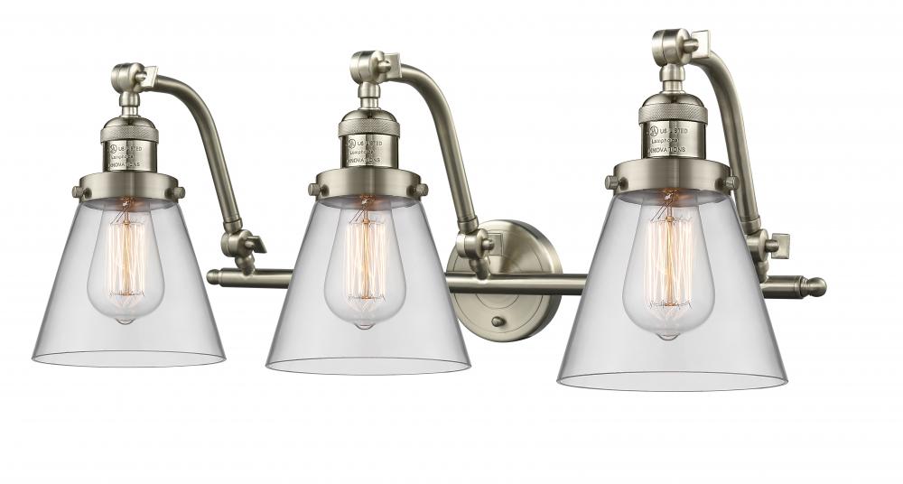 Cone - 3 Light - 28 inch - Brushed Satin Nickel - Adjustable Bath Vanity Light