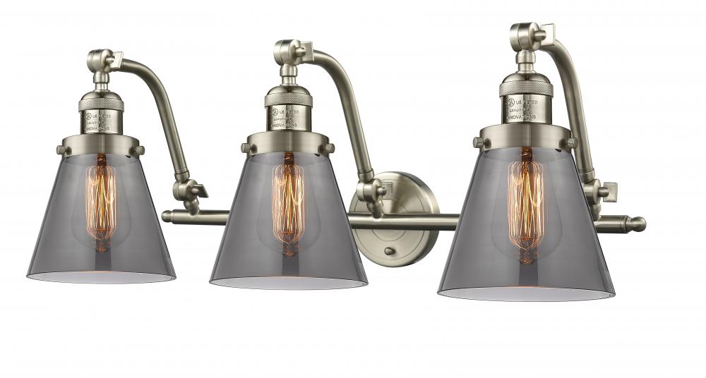 Cone - 3 Light - 28 inch - Brushed Satin Nickel - Adjustable Bath Vanity Light