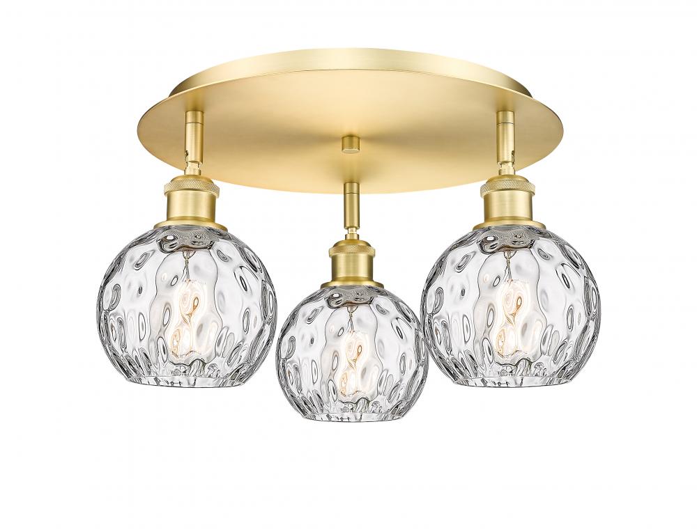 Athens Water Glass - 3 Light - 18 inch - Satin Gold - Flush Mount