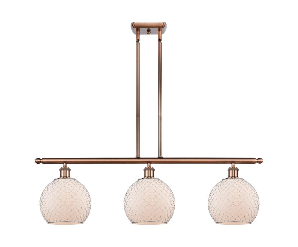 Farmhouse Chicken Wire - 3 Light - 36 inch - Antique Copper - Cord hung - Island Light