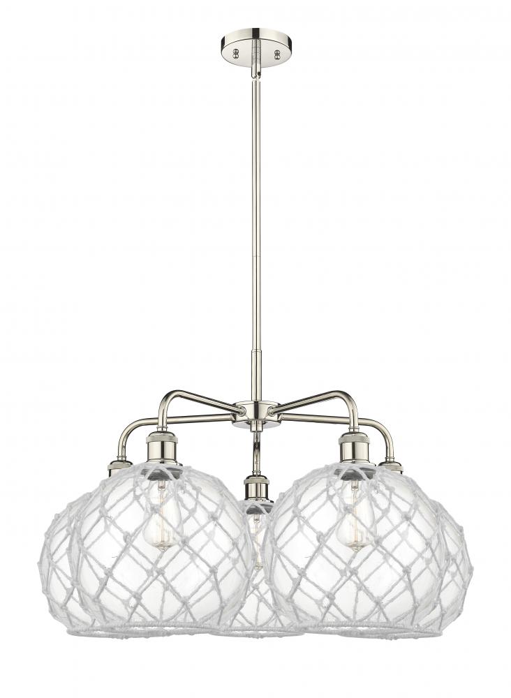 Farmhouse Rope - 5 Light - 29 inch - Polished Nickel - Stem hung - Chandelier