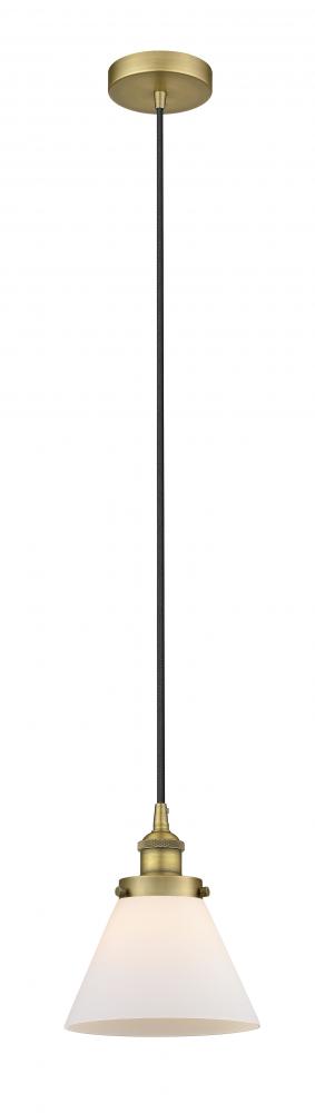 Cone - 1 Light - 8 inch - Brushed Brass - Cord hung - Mini Pendant