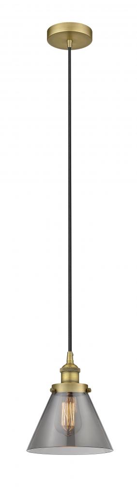 Cone - 1 Light - 8 inch - Brushed Brass - Cord hung - Mini Pendant