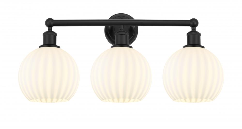 White Venetian - 3 Light - 26 inch - Matte Black - Bath Vanity Light
