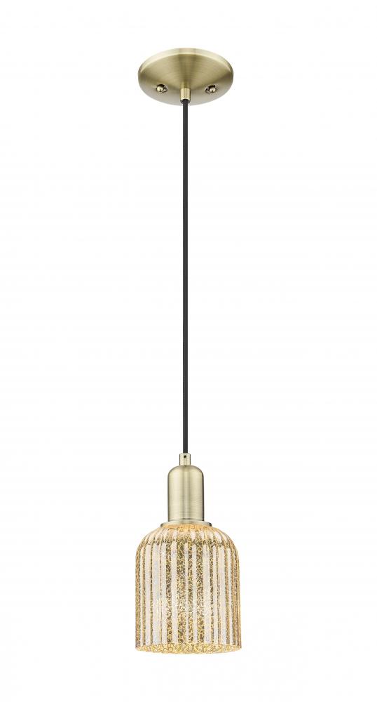 Bridal Veil - 1 Light - 6 inch - Antique Brass - Cord hung - Mini Pendant