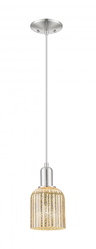 Bridal Veil - 1 Light - 6 inch - Brushed Satin Nickel - Cord hung - Mini Pendant