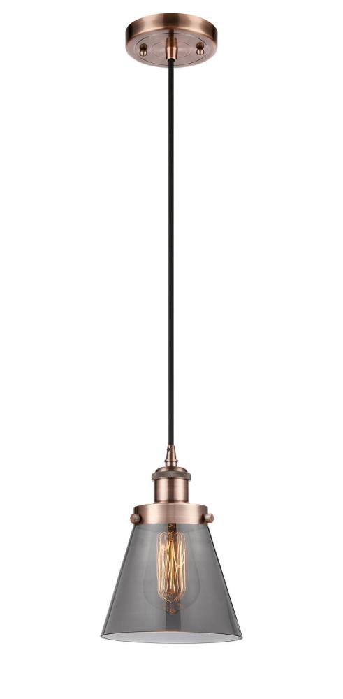 Cone - 1 Light - 6 inch - Antique Copper - Cord hung - Mini Pendant