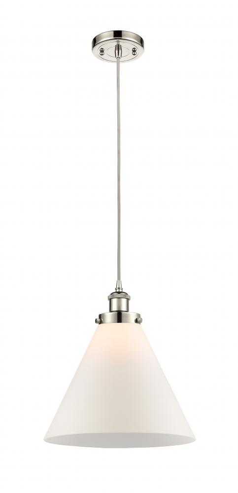 Cone - 1 Light - 12 inch - Polished Nickel - Cord hung - Mini Pendant