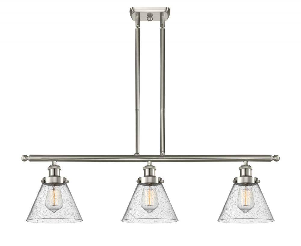 Cone - 3 Light - 36 inch - Brushed Satin Nickel - Stem Hung - Island Light