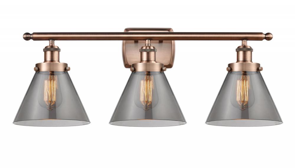Cone - 3 Light - 28 inch - Antique Copper - Bath Vanity Light