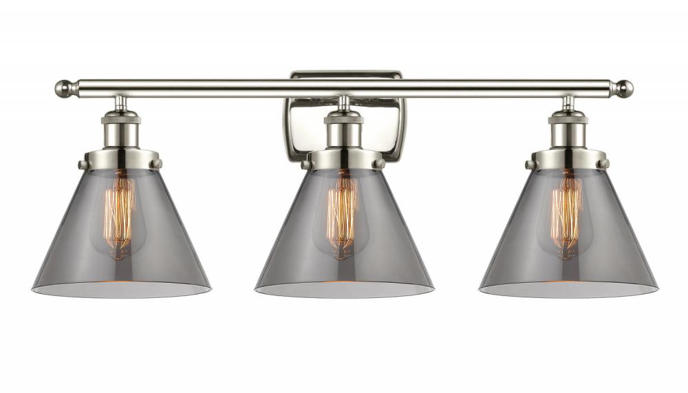 Cone - 3 Light - 28 inch - Polished Nickel - Bath Vanity Light