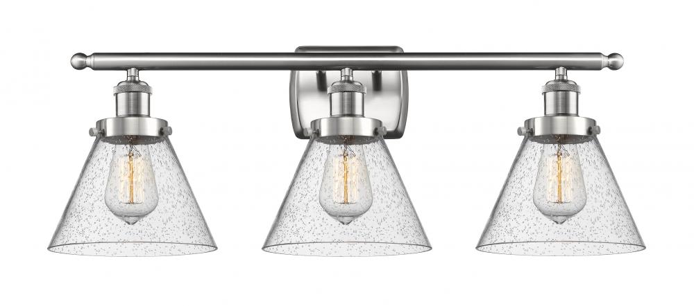 Cone - 3 Light - 28 inch - Brushed Satin Nickel - Bath Vanity Light