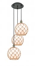 Innovations Lighting 113B-3P-BAB-G121-10RB - Farmhouse Rope - 3 Light - 17 inch - Black Antique Brass - Cord Hung - Multi Pendant