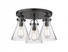 Innovations Lighting 410-3F-BK-G411-7CL - Newton Cone - 3 Light - 18 inch - Matte Black - Flush Mount