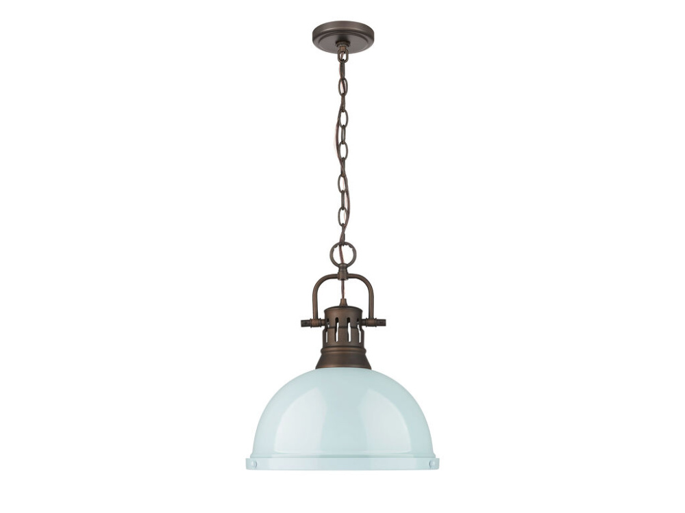 Duncan 1-Light Pendant with Chain in Rubbed Bronze with Seafoam