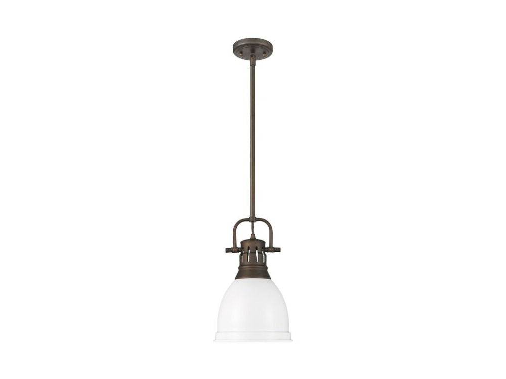 Duncan Small Pendant with Rod in Rubbed Bronze with Matte White
