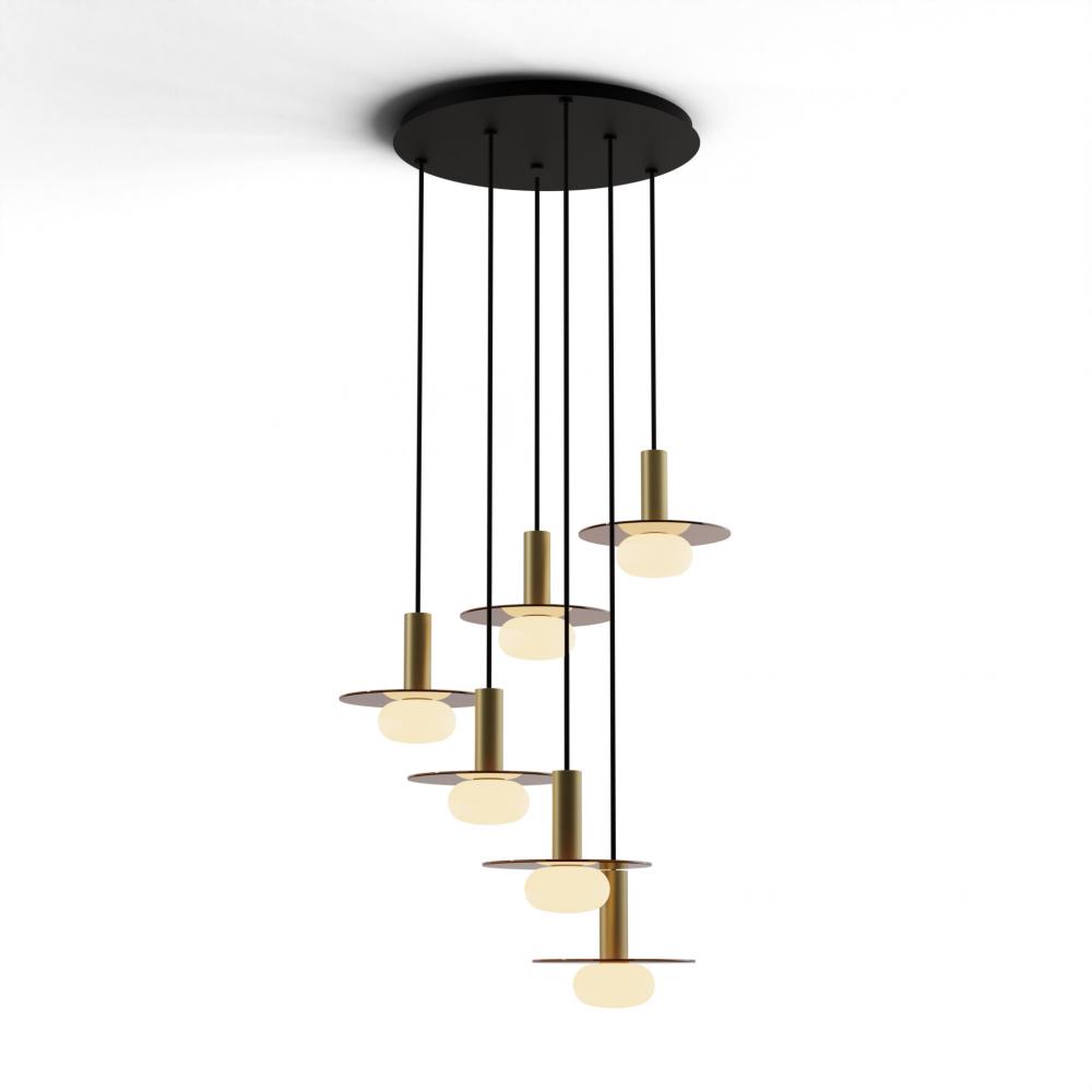 Combi Pendant 6&#34; Circular 6 Combo Brass with Matte Black Canopy