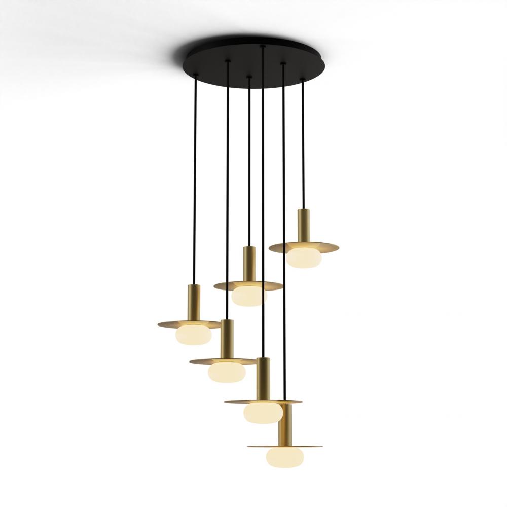 Combi Pendant 6&#34; Circular 6 Combo Brass with Matte Black Canopy