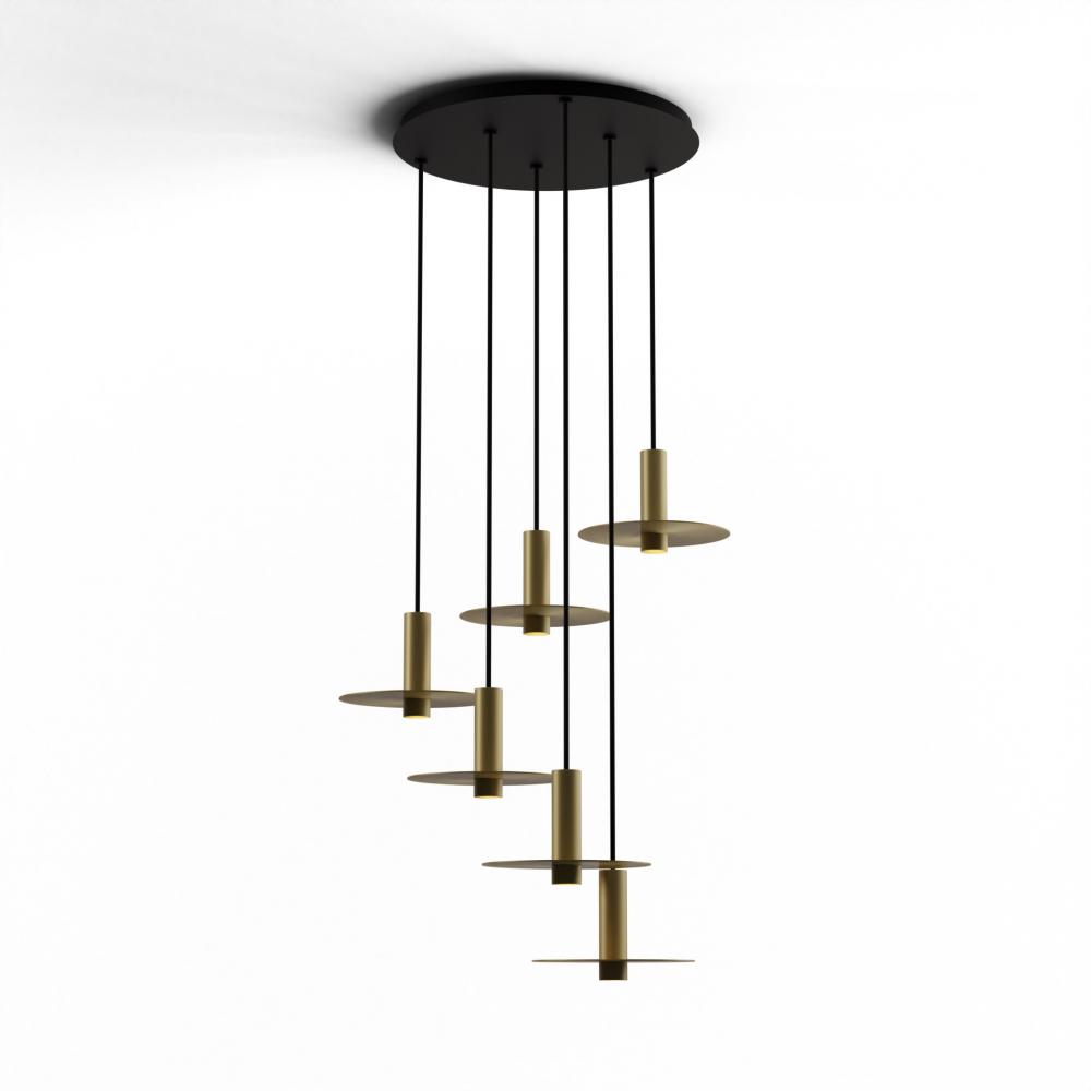 Combi Pendant 6&#34; Circular 6 Combo Brass with Matte Black Canopy