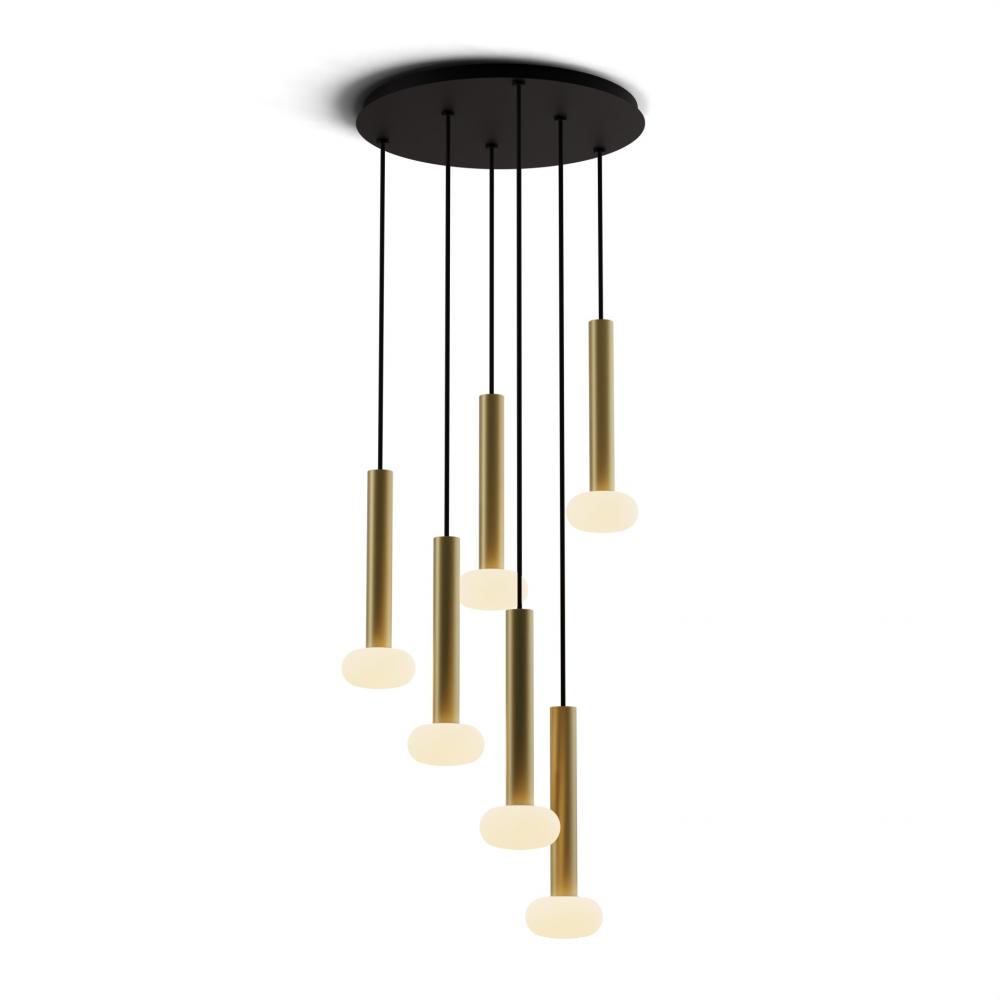 Combi Pendant 12&#34; Circular 6 Combo Brass with Matte Black Canopy