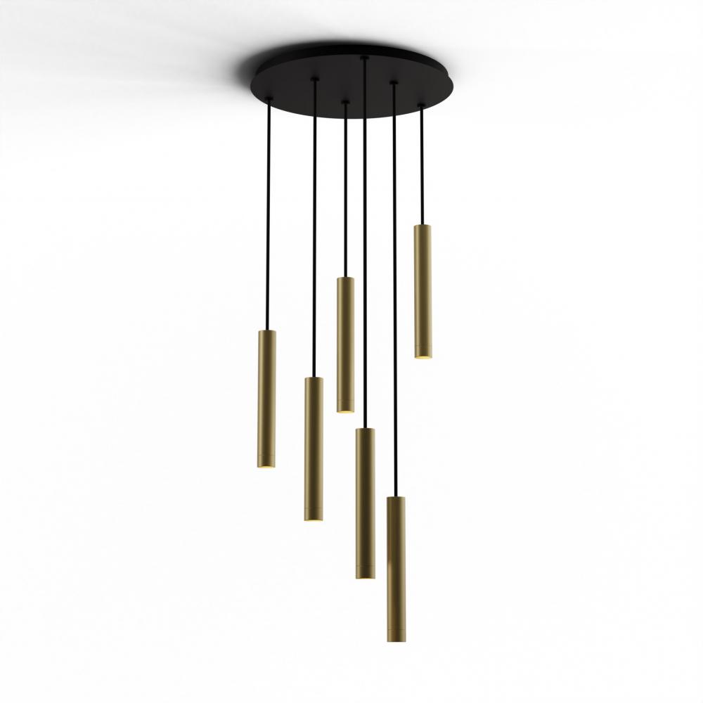 Combi Pendant 12&#34; Circular 6 Combo Brass with Matte Black Canopy, Suspension / Flush Mount 2-in-