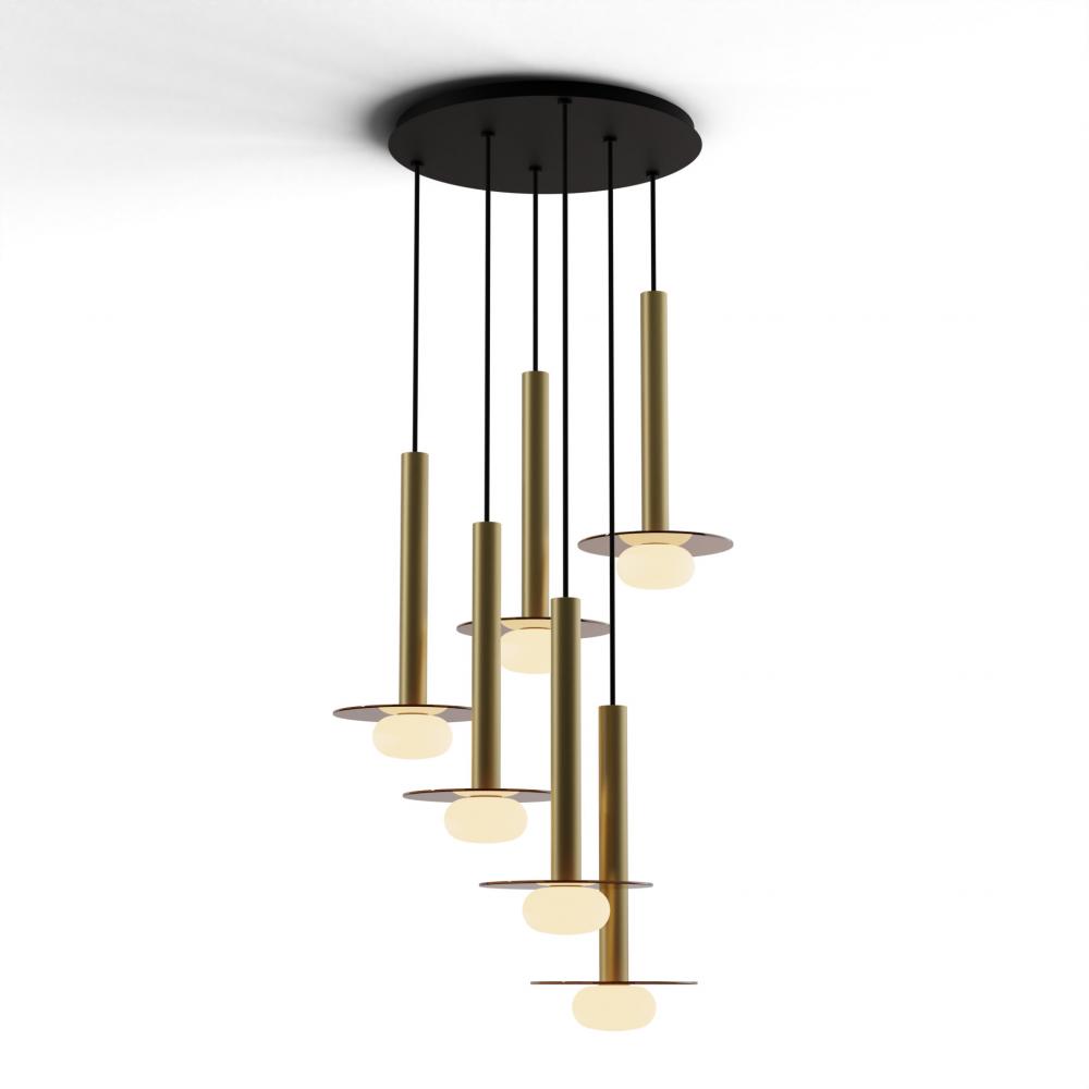 Combi Pendant 16&#34; Circular 6 Combo Brass with Matte Black Canopy