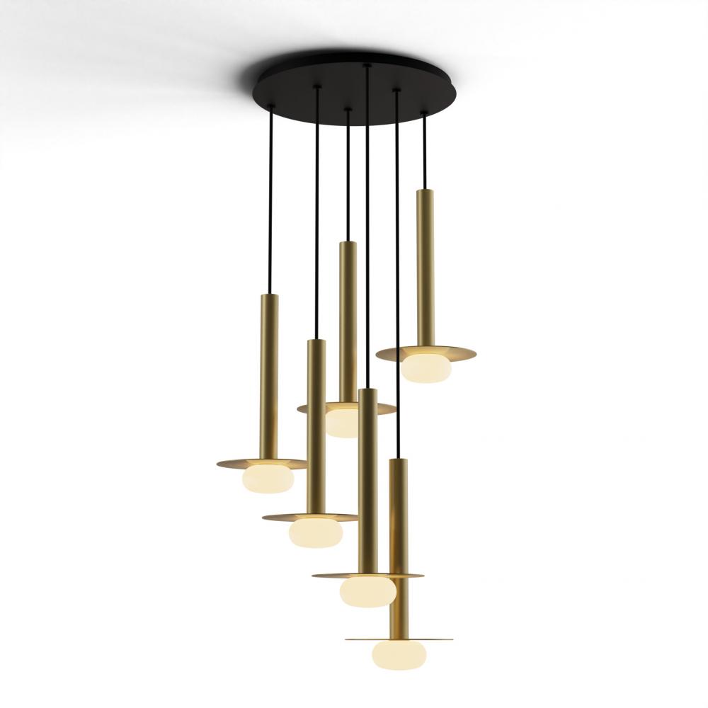 Combi Pendant 16&#34; Circular 6 Combo Brass with Matte Black Canopy